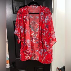 Floral Red Kimono Cardigan
